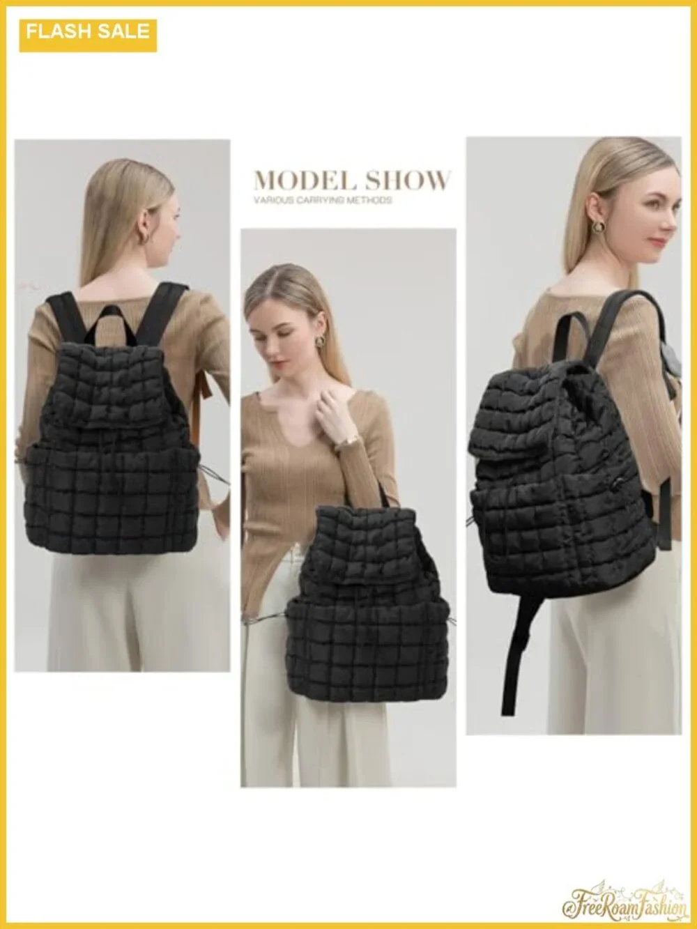 Quilted Puffer Backpack for Women Lightweight Water-Resistant Daypack with